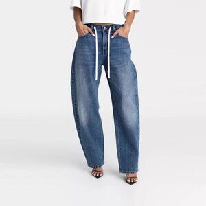 KBB by Kahlana The Lynnox Jean Mid Rise Barrel Wide Leg Dark Wash Jeans